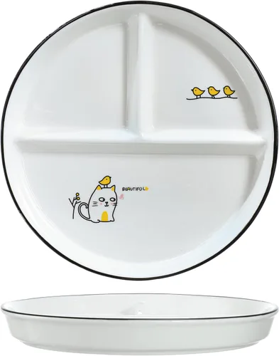 Vista 15 de 1 pieza de plato de porcelana con control de porción de dinosaurio, plato dividido para una alimentación racional, plato de postre dividido, plato