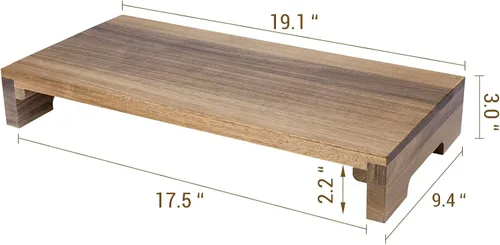 Vista 5 de MyGift Soporte de monitor de escritorio de madera maciza de acacia premium, elevador para laptop y almacenamiento de teclado, organizador