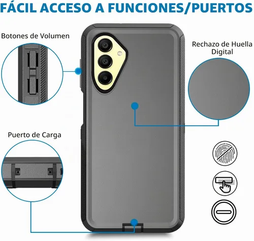Vista 5 de Funda para Samsung Galaxy A17 5G, resistente a prueba de golpes, a prueba de polvo, 3 en 1, funda protectora resistente para Galaxy A17 5G (negro)