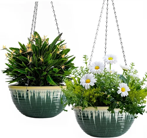 Vista 12 de Macetas colgantes de 10 pulgadas para plantas de interior y exterior, paquete de 2 macetas colgantes con orificio de drenaje, macetas colgantes