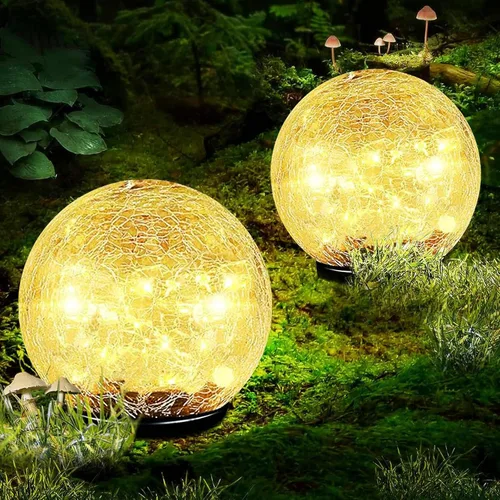 Vista 9 de Luces solares de bola de jardín impermeables para exteriores, 30 luces LED de vidrio agrietado, luces de suelo para camino, patio, césped