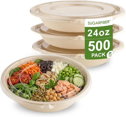 Vista 12 de 32oz Compostable Paper Bowls Disposable Round Soup Bowls with Lids, 500 SET