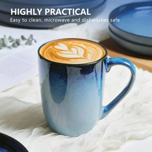 Vista 6 de 16 Pieces Plates and Bowls Sets, Ceramic Dinnerware Sets for 4