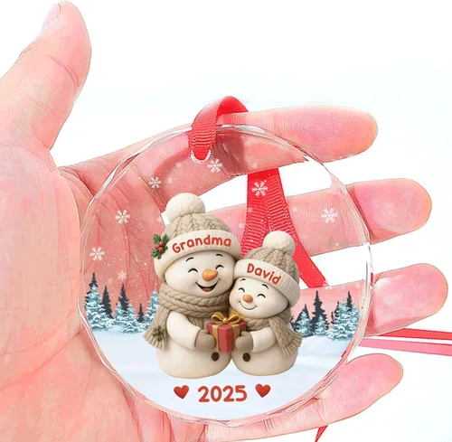 Vista 4 de DILYPOD Adorno Personalizado de Muñeco de Nieve de Abuela, Adorno Personalizado de Nana o Mimi con Nombres de Nietos, Regalos de Navidad