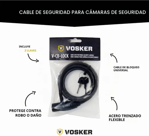 Vista 6 de Vosker Candado de cable de 2 teclas para cámaras de seguridad Acero trenzado flexible de 6 pies de largo Cable de bloqueo universal y cable