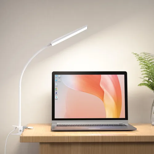 Vista 9 de Lámpara de escritorio LED, clip USB de 5 W, lámpara de mesa con abrazadera de lectura para cuidado de los ojos con 48 luces LED, cuello flexible, 3