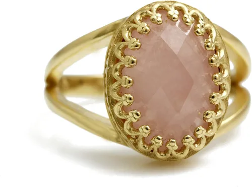 Vista 6 de Precioso anillo de cuarzo rosa con banda rellena de oro rosa de 14 quilates – Anillo apilable atemporal para cumpleaños, aniversarios y otras
