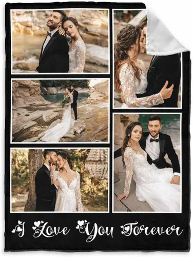 Vista 13 de InterestPrint Manta de fotos personalizada para pareja, novio, novia, manta personalizada de 6 fotos, manta personalizada de aniversario y boda
