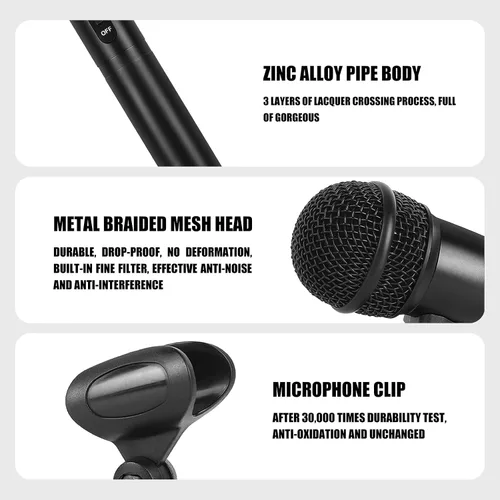 Vista 2 de XTUGA MI7 Kit de micrófono de batería dinámico con cable de 7 piezas, metal entero, juego de micrófonos de bajo para batería vocal, otro instrumento