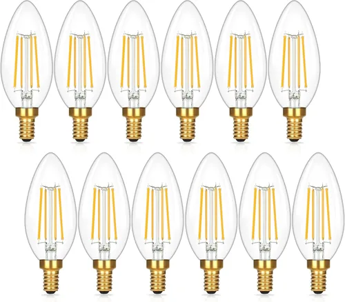 Vista 13 de E12 LED Candelabra Bulbs 40 Watt Equivalent, 4W Vintage Candle Light Bulbs Dimmable, 350Lm Amber Warm White 2200K B10 Edison Bulb, Filament Clear