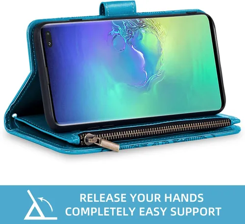 Vista 4 de Asuwish Funda tipo cartera compatible con Samsung Galaxy S10 Plus y protector de pantalla de vidrio templado, funda para teléfono celular con tapa