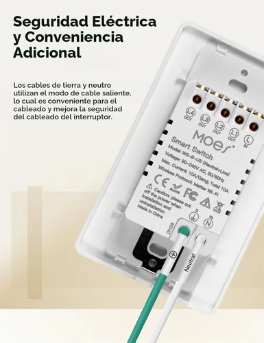 Vista 2 de MOES Matter-WiFi - Interruptores de luz inteligentes, requiere cable netural, interruptor de un solo polo de 2.4 GHz, compatible con Alexa Google
