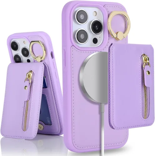 Vista 36 de para iPhone 14 Funda con soporte magnético Magsafe compatible, llavero de cuero PU plegable con soporte desmontable, funda tipo cartera 2-en-1