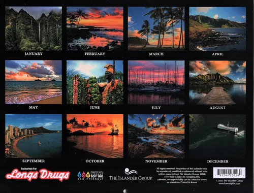 Vista 2 de Calendario hawaiano de 12 meses Long's Hawaii 2024 con postal adicional (estado 50)
