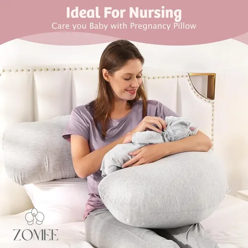 Vista 7 de Zomee Almohada de embarazo cómoda – Almohada de maternidad en forma de J para dormir de lado y lactancia, apoyo acogedor para cuello, cabeza