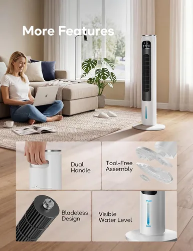Vista 9 de Unidad de aire acondicionado portátil sin ventanas con control remoto, enfriador de aire evaporativo sin ventilación de 37 pulgadas, enfriador