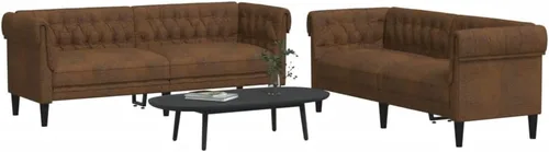 Vista 3 de vidaXL Juego de sofá - 2 y 3 plazas - Tela marrón - Sillón moderno para sala de estar