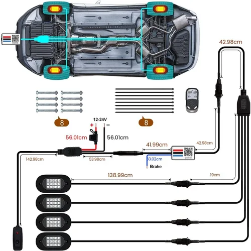 Vista 6 de YiLaie Luces LED RGB, 60 LED de alto brillo, kit de luz de neón multifunción impermeable para coche con control de aplicación/RF, luces de roca