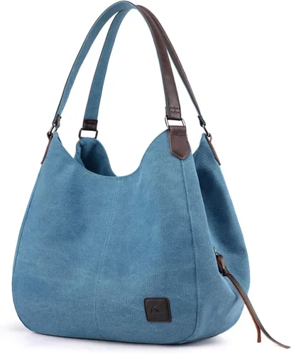 Vista 10 de Dourr Bolso para hombro para mujer, con múltiples bolsillos, bolso de mano moderno de lona de algodón