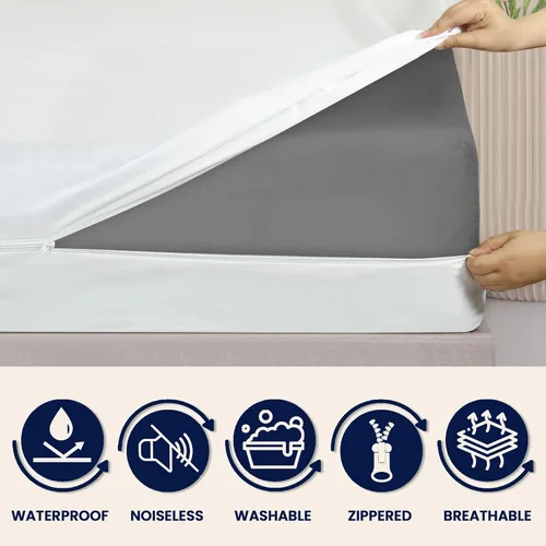 Vista 3 de Protector de colchón individual con cremallera, protector de colchón impermeable tamaño individual, suave, transpirable y sin ruido, se adapta a