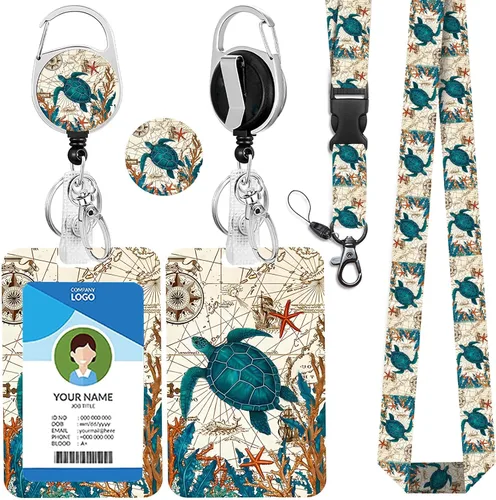 Vista 8 de Cordones azul bebé para llaves Portador de Insignias, Carrete de Insignias Retráctil con Clip de Mosquetón y Cordón Desmontable, Linda Tarjeta