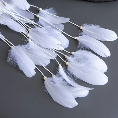 Vista 4 de LUREME Diadema de plumas hippie para mujer, disfraz indio, accesorio para el cabello de plumas (Hb00010)