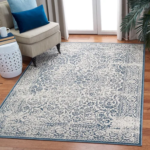 Vista 9 de SAFAVIEH Noble Collection - Alfombra de pasillo de 2 pies 2 pulgadas x 6 pies, azul y marfil, diseño de viscosa envejecida, ideal para zonas de alto