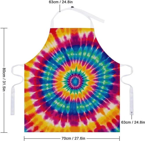 Vista 2 de MUSM Tie Dye Pattern Apron，Classic Vintage Funny with Pockets Aprons,Adjustable Bib Waterdrop Resistant for Kitchen Cooking Restaurant BBQ Painting