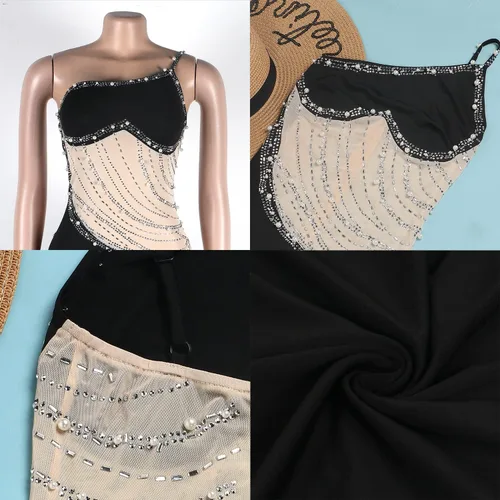 Vista 4 de Vestido largo de cóctel de noche sin mangas con hombros descubiertos para mujer