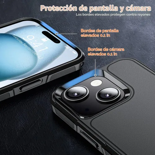 Vista 5 de Funda a prueba de golpes para iPhone 15, [Protección contra caídas de grado militar de 15 pies], con 2X [Protector de pantalla de vidrio templado]