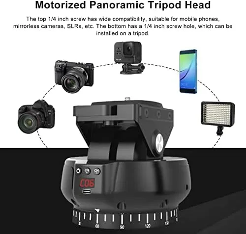 Vista 4 de Cabezal de trípode panorámico motorizado, cabezal de trípode de cámara electrónica de 2.4G + rotación de 360° + inclinación ±35° + control remoto.