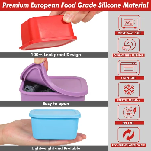 Vista 3 de KOLUTI Paquete de 3 recipientes pequeños de silicona para aperitivos, 6 onzas, apilables, salsa de puré, condimentos, almacenamiento de alimentos