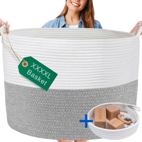 Vista 14 de XXXXL LAVABLE Cesta Grande Negra para Mantas Cesta para Sala de Estar 2 Piezas Cestas de Juguetes Almacenamiento Niños de Cuerda Tejida XXX Cesta