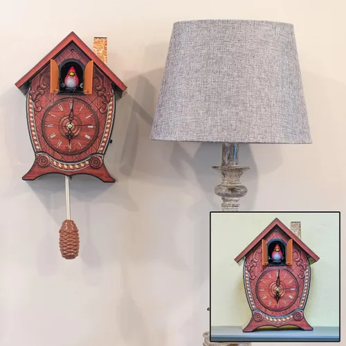 Vista 2 de Mark Feldstein & Associates Reloj de cuco con sonido de pared cardenal tradicional estilo chalet, 17 x 8 x 5 pulgadas
