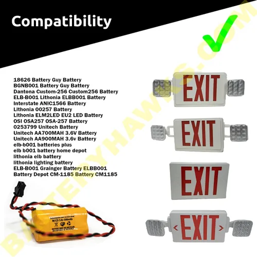 Vista 3 de ELB B001 ELBB001 ELB-B001 AA900MAH 3.6v 900mAh Señal de salida Luz de emergencia NiCad batería ANIC1566 0253799 (1 paquete, 1, cuenta)