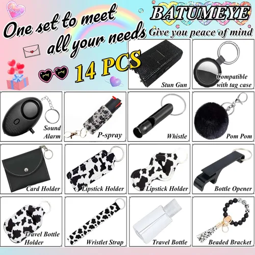 Vista 3 de BATUMEYE Set de regalo para mujer con tarjetero, correa de pulsera, silbato, soporte de botella de viaje, abrebotellas