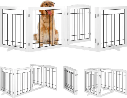Vista 9 de Vantas 96 x 30 in Foldable Metal Dog Gate with Door Walk Through, Black Freestanding Stability, Extra Wide, Walk-Through Easy, Easy Storage, Easy