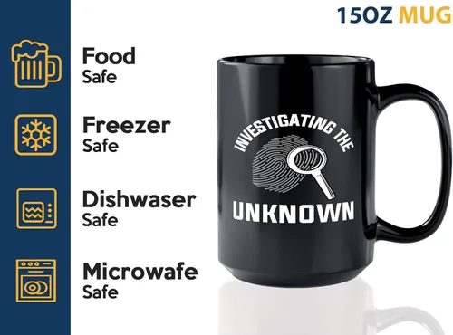 Vista 4 de Taza de café detective de 15 onzas, color negro - Investigando lo desconocido - Oficial de policía policía patrulla detective sheriff aplicación