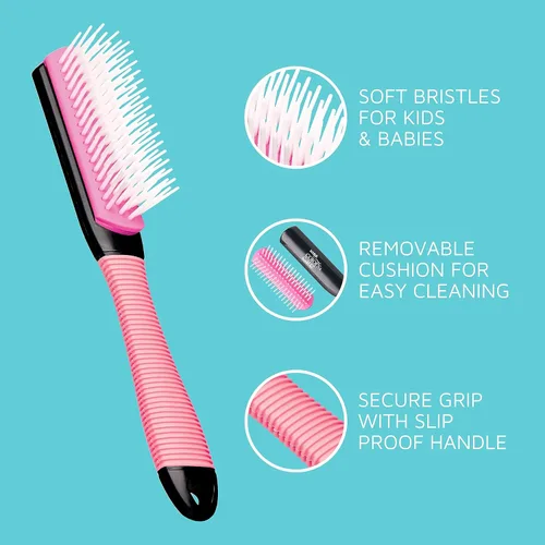 Vista 2 de KISS Colors & Care Mini cepillo antideslizante ajustable para niños, color rosa, suave, suave y elegante, resultados sin nudos, menos roturas