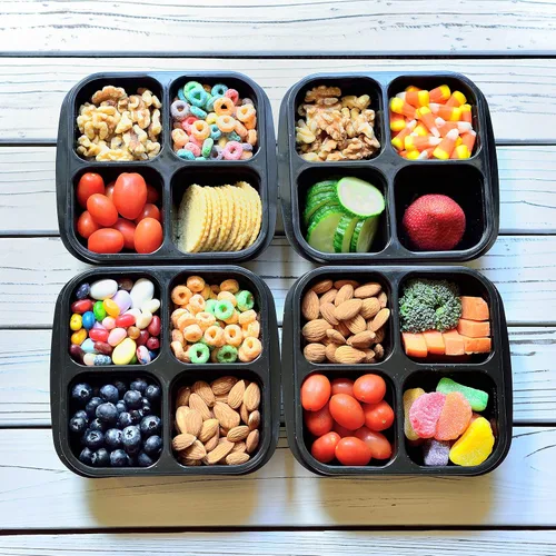 Vista 3 de Youngever Paquete de 8 recipientes de alimentos reutilizables de 4 compartimentos, lonchera Bento, contenedores de preparación de comidas
