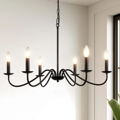 Vista 10 de Candelabros de granja para comedor, 6 luces envejecidas blancas francesas de campo, lámpara rústica de madera vintage, lámpara colgante