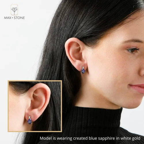 Vista 2 de 14k Yellow or White Gold Gemstone Oval Drop Stud Earrings for Women Twist with Push Backs and 8mm x 6mm Birthstone by MAX + STONE