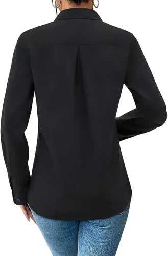 Vista 2 de siliteelon Camisas con botones para mujer, camisa de vestir de algodón de manga larga con cuello, camisa de negocios, trabajo, oficina, blusa