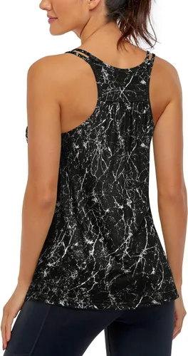 Vista 3 de Hibelle Camiseta sin mangas con espalda cruzada y brasier integrado para mujer para yoga y ejercitar