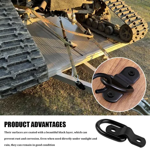 Vista 5 de 4 anclajes de amarre con anillos en D, ganchos de amarre resistentes, kit de ganchos de anclaje para remolque de carga negro, accesorios de remolque