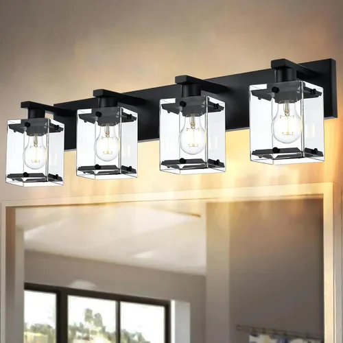 Vista 16 de Iluminación de aplique de pared de 2 luces con base de bombilla E26, lámpara de tocador de baño moderna de níquel cepillado para sobre espejo