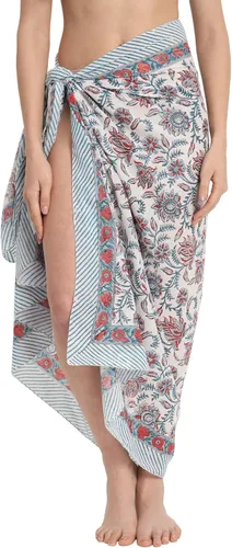 Vista 35 de parihan Traje de Baño Pareo de Playa Sarong Cubiertas para Mujeres - Falda Envolvente con Estampado a Mano Zafiro azul