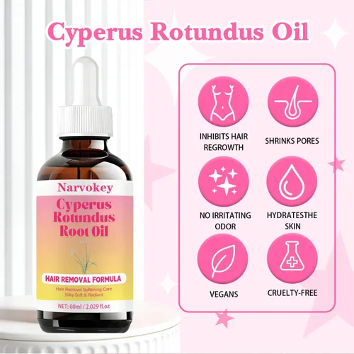 Vista 4 de Cyperus Rotundus - Aceite de depilación, inhibidor natural del crecimiento del cabello, tratamiento hidratante para todo tipo de piel, 2.0 fl oz (1)