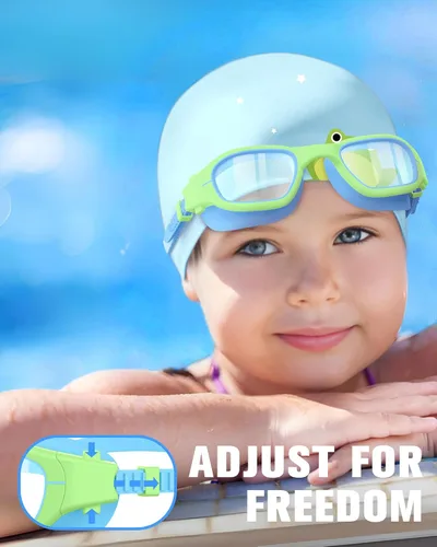 Vista 6 de Kids Swim Goggles with Silicone Swim Cap, Swimming Goggles Cap Set for Kids 6-14, Anti-Fog Anti-UV for Boys Girls