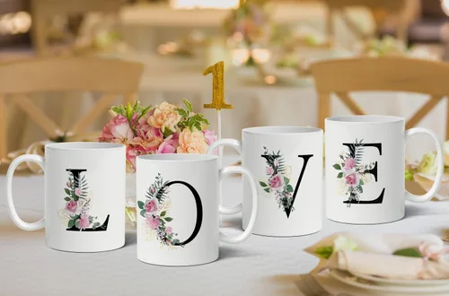 Vista 6 de Retreez Ramo botánico floral inicial A-Z con monograma, taza con monograma de cerámica de 11 onzas, regalo de agradecimiento de agradecimiento